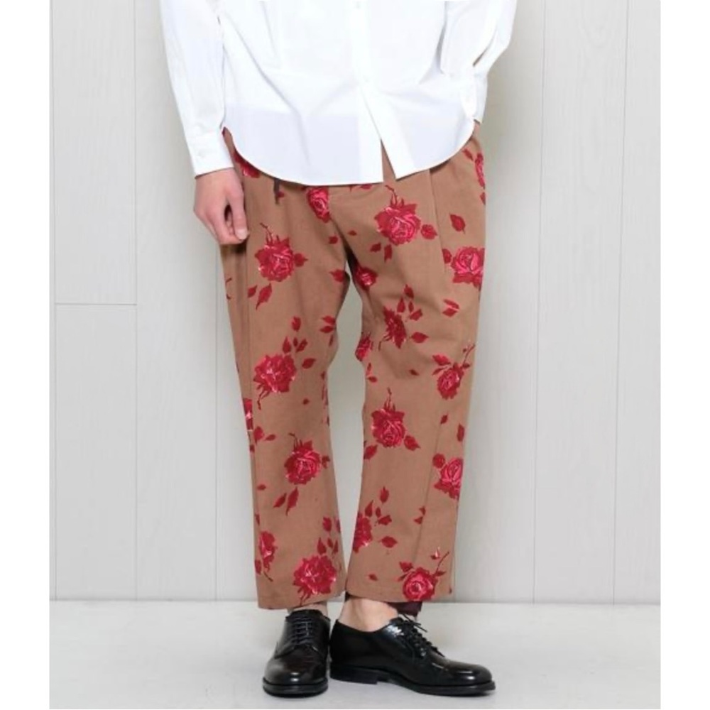 Bed JW Ford Brown Rose Print High Waisted Wide Leg Cropped Trousers